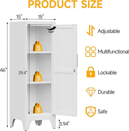 46"H White Metal Locker with 1 Lockable Door and 2 Adjustable Shelves - Image 3