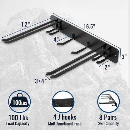Wall Mount Ski Storage Rack, Garage Snowboard Storage Organizer 8 Pairs Metal - Image 6