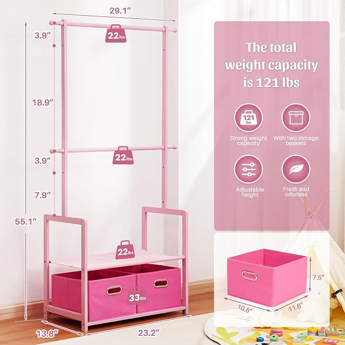 Bamboo Kids Clothing Rack: Holds Up To 121 Lbs of Dress-Up Clothes | 2 - Image 7