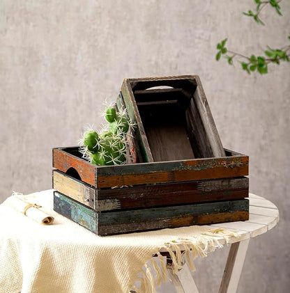 TIMRIS Set of 3 Rustic Distressed Wood Nesting Crates, Farmhouse Decorative - Image 2