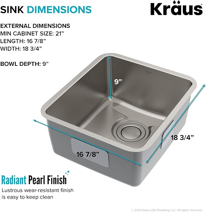 KRAUS Dex 17-Inch Undermount Single Bowl TRU16 Gauge Stainless Steel Kitchen - Image 6
