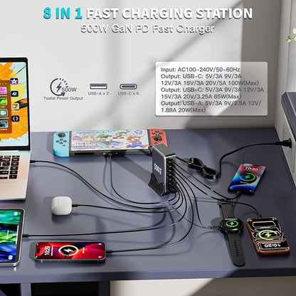 500W GaN USB C Charger Block Charging Station 8 Port Fast Charger Block - Image 2