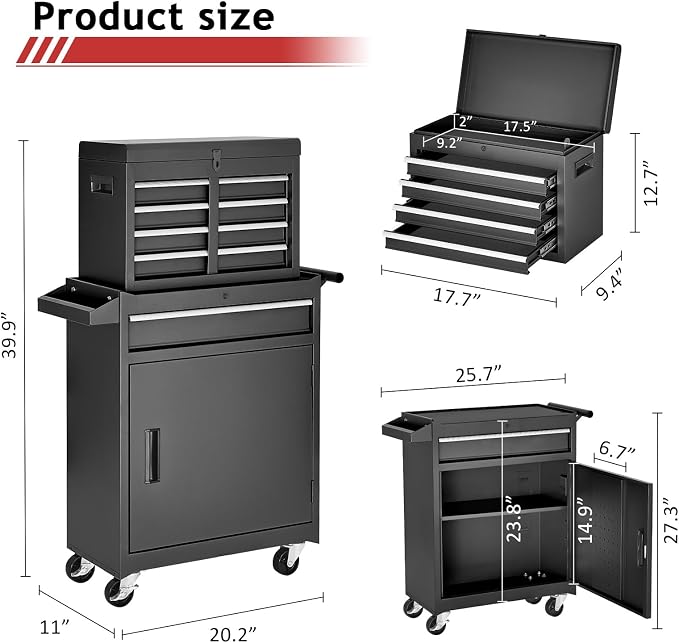 AirWire Tool Chest, 5-Drawer Rolling Tool Storage Cabinet - Image 3