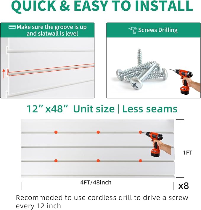 Slatwall Panel 4'x8' with 15 Accessories Garage Tool Organizer Wall Mount PVC - Image 4