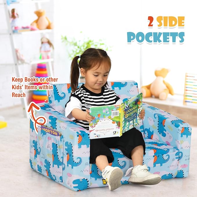 COSTWAY Kids Sofa, 2-in-1 Convertible Sofa to Lounger - Image 7