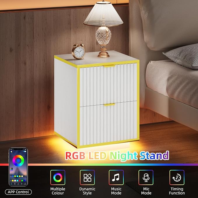 White Nightstand, Fluted End Table - Image 4