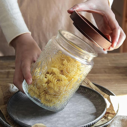 24 OZ Glass Storage Jar with Airtight Bamboo Wooden Lids, Vintage Food - Image 3