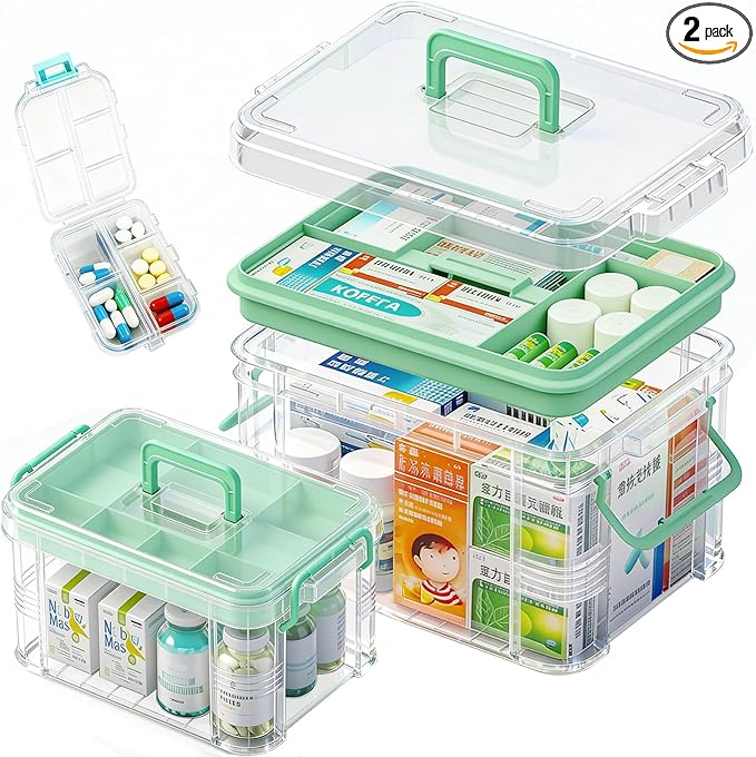2-Pack Clear Medicine Storage Box Set by NEOCUPPIXE