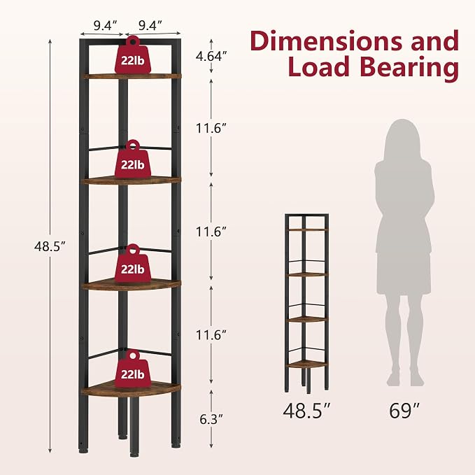 Tajsoon Corner Shelf Stand 4 Tier 48.5" - Image 2