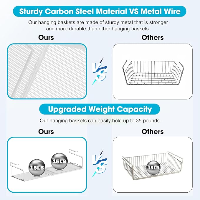 2 Pack Hanging Under Shelf Storage Basket, Expandable Organizer - Image 5