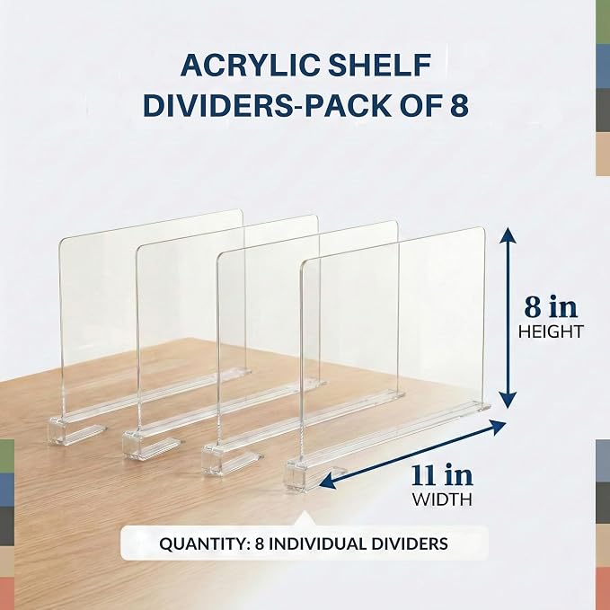 Acrylic Shelf Dividers, 8 Pack Clear Closet Shelf Organizer, Slide-On Vertical - Image 2