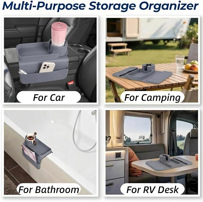 Silicone Couch Caddy Cup Holder Tray, 3-Side Sofa Armrest Organizer - Image 5