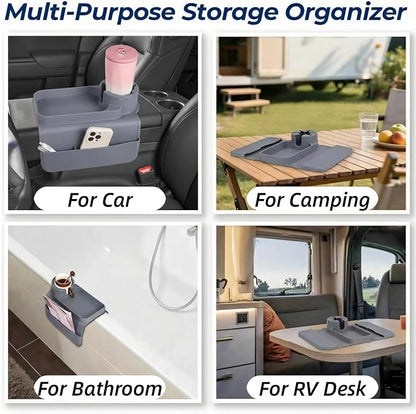 Silicone Couch Caddy Cup Holder Tray, 3-Side Sofa Armrest Organizer - Image 5