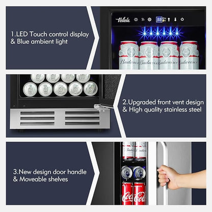 15 Inch Outdoor Beverage Refrigerator Cooler, Stainless Steel 127 Cans Beverage - Image 6