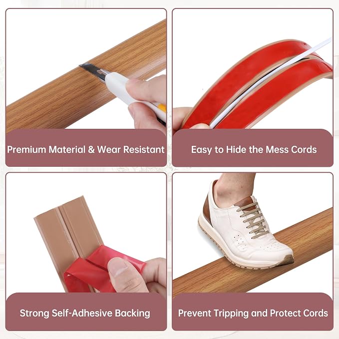 Floor Cord Cover Self Adhesive Cord Hider Floor Extension Cord Covers - Image 3