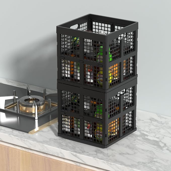 36 L Stackable Plastic Milk Crate, Collapsible Crates, 3 Packs | 13" Black - Image 4
