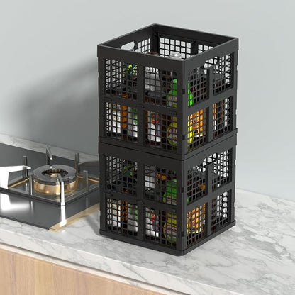 36 L Stackable Plastic Milk Crate, Collapsible Crates, 3 Packs | 13" Black - Image 4