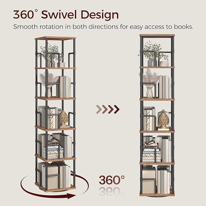 MAHANCRIS 5-Tier Rotating Bookshelf, Freestanding Corner Bookshelf, 360° - Image 4