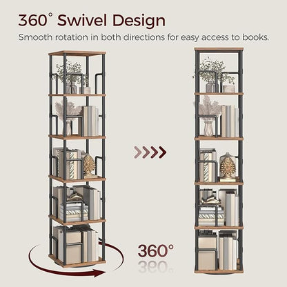 MAHANCRIS 5-Tier Rotating Bookshelf, Freestanding Corner Bookshelf, 360° - Image 4