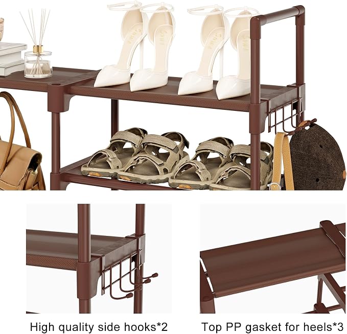 WOWLIVE 9 Tier 3-Column Shoe Rack, 50-55 Pairs Stackable Brown | 50in long - Image 6