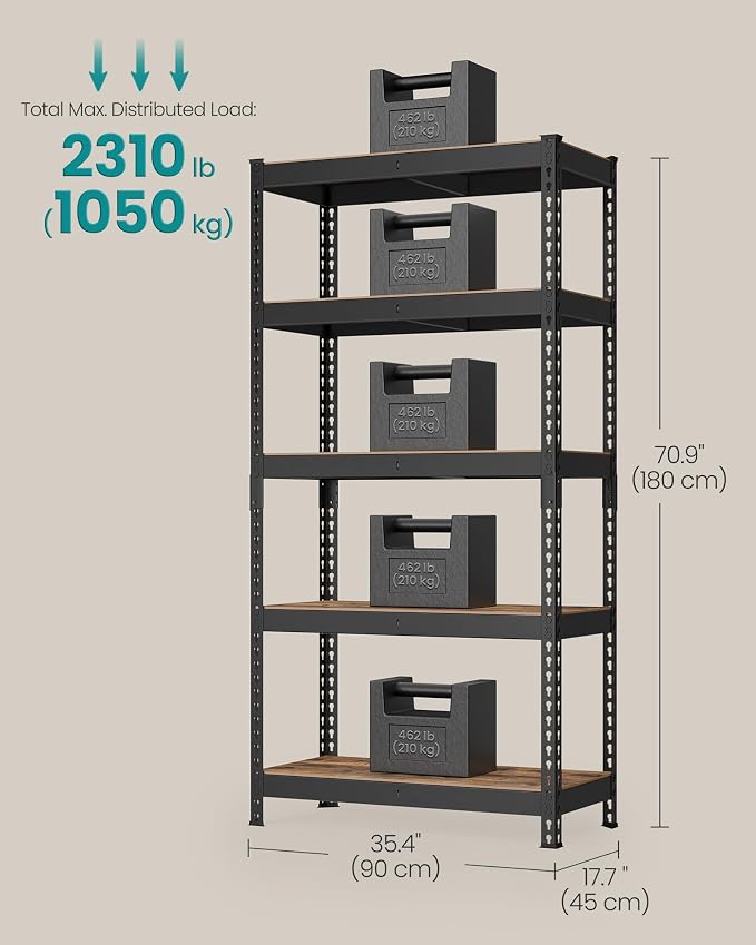 SONGMICS 5-Tier Storage Shelves, Load 2310 lb, Garage Storage, Boltless Assembly - Image 2