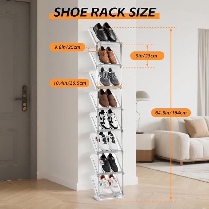 SMILHELTD Vertical Shoe Rack 8 Tiers – Narrow Space Saving Clear Sneaker Storage - Image 4