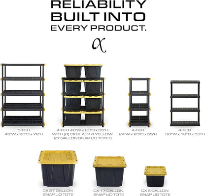 CX Black & Yellow, 4-Tier Heavy Duty Plastic Storage Shelving Unit, 200lbs/shelf - Image 9