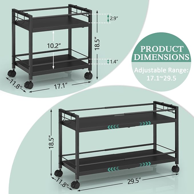 2-Tier Expandable Rolling Pantry Cart - Image 3