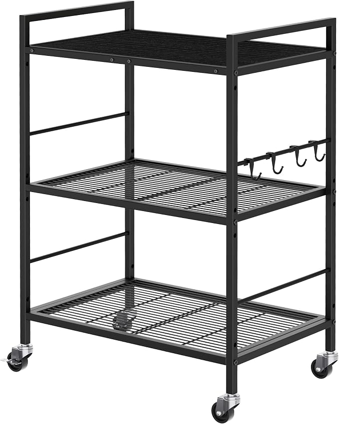 3-Tier Metal Storage Rack with Industrial Wheels, Mesh Shelving Unit with by Unknown