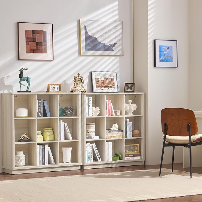 9 Cube Storage Book Shelf, Wood Floor Standing 3-Tier Cubby Bookshelf - Image 4