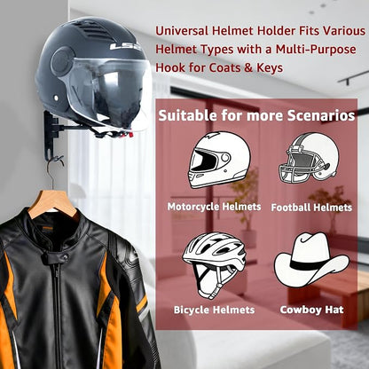 Metal Motorcycle Helmet Holder, 180° Rotating Wall Mounted Helmet Rack - Image 3