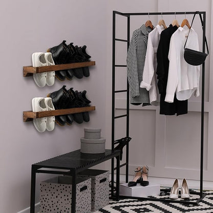Wenqik 2 Pcs Wall Mounted Wooden Shoe Rack 30 Inch Rustic Wood Wall Hanging - Image 6