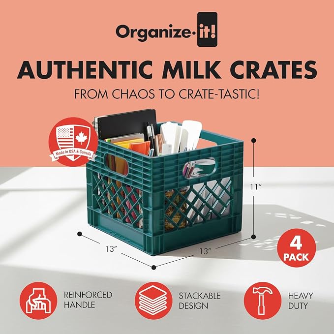 ORGANIZE-IT! Authentic Milk Crate, 4 Pack - Image 2