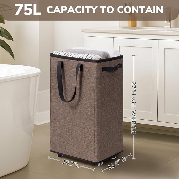 Goodpick Laundry Basket with Wheels, 75L Collapsible Laundry Baskets with - Image 2