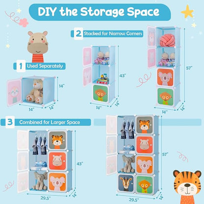 HONEY JOY Kids Wardrobe Closet, Baby Cartoon Clothes Storage Organizer - Image 3
