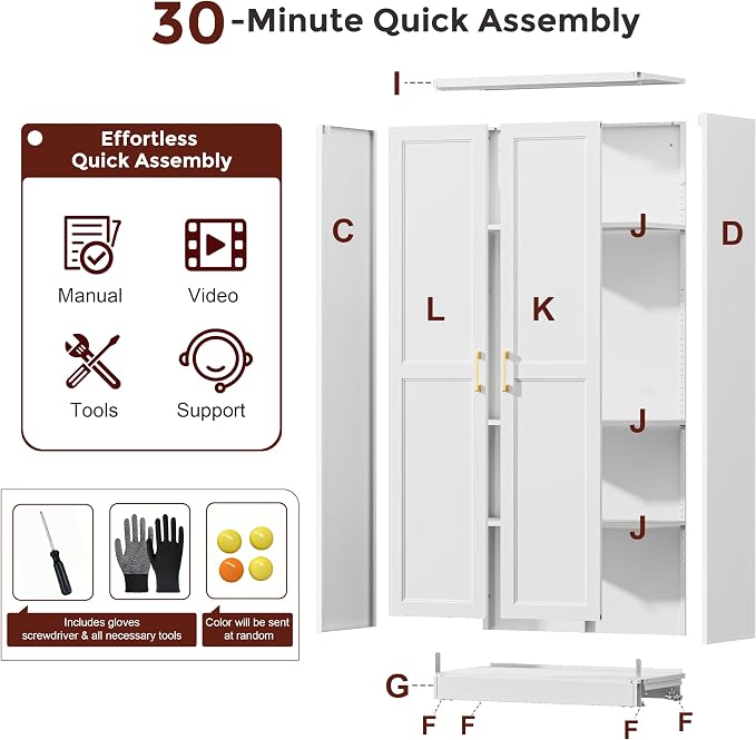 71" Tall Metal Kitchen Pantry Cabinet, Storage Cabinet - Image 6