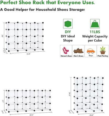 C&AHOME Plastic Shoe Rack, 16-Cube Modular Shoes Storage Stand, Stackable Shoe - Image 5