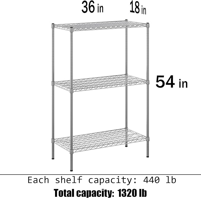18" Deep x 36" Wide x 54" Height Wire Shelving Kit | 3-Tier | NSF Commercial - Image 3