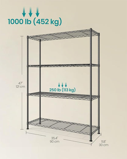 SONGMICS Storage Shelf, Metal Wire Shelving Unit, 4 Tier, Ink Black | - Image 3