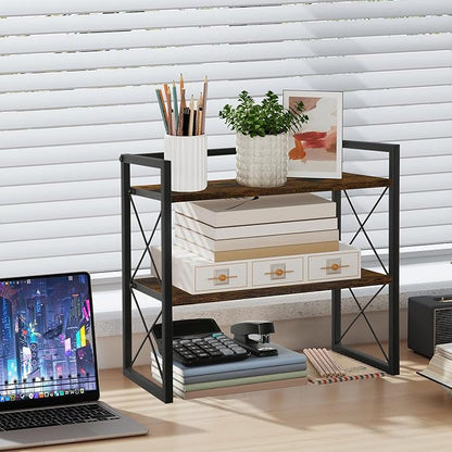 YINMIT Desktop Shelf Organizer, 2 Tier Office Shelves, Wood Desk Organizer - Image 2