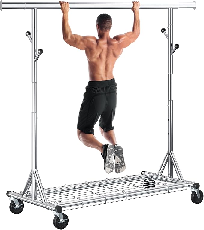 Heavy Duty Clothes Rack Load 530 lbs, Metal Rolling Clothing Rack by Gewudraw