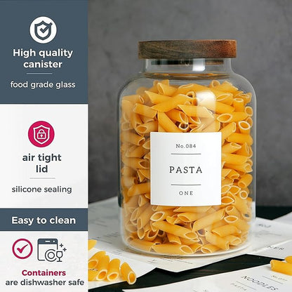 Set Of 2 Large Glass Jar with Wooden Lid with 132 Labels, Glass Storage Jars - Image 4