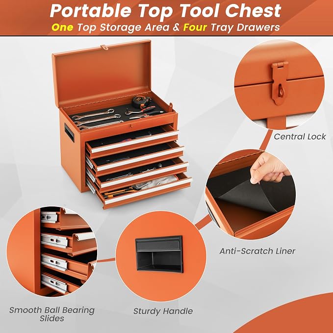 Goplus Rolling Tool Chest, 5-Drawer Tool Box Organizer w/Lockable Wheels & - Image 5