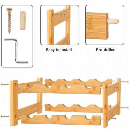 VASMIA Wine Rack, 2-Tier Bamboo Wine Racks Countertop Cabinet Wine Holder Wine - Image 5