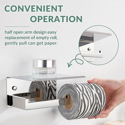 Toilet Paper Holder with Phone Shelf Polished Chrome, APLusee Bathroom - Image 7