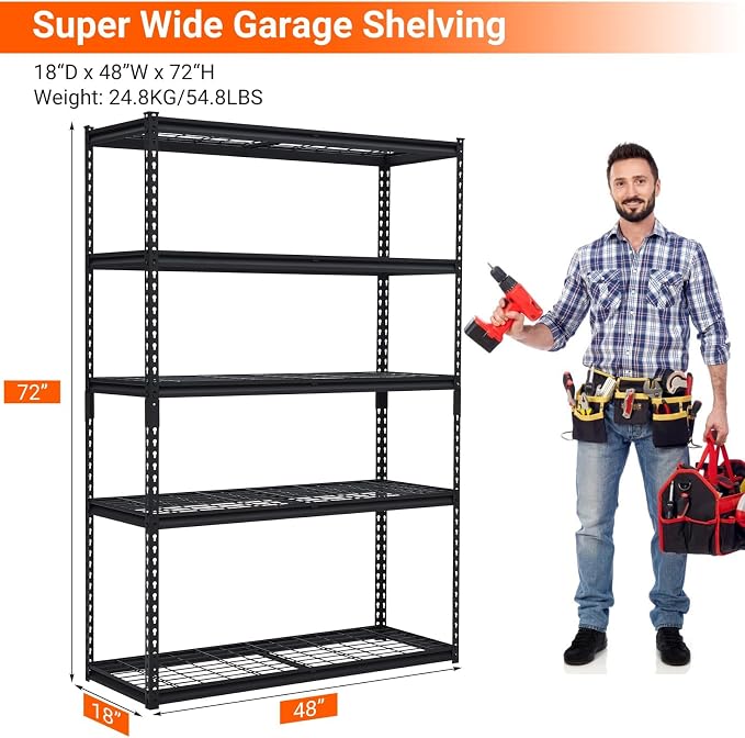 Garage Storage Shelves 5 Tiers, Heavy Duty Storage Shelving Racks - Image 2