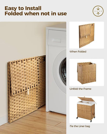 Greenstell Laundry Hamper with Wheels, No Install Needed, 110L Divided - Image 8