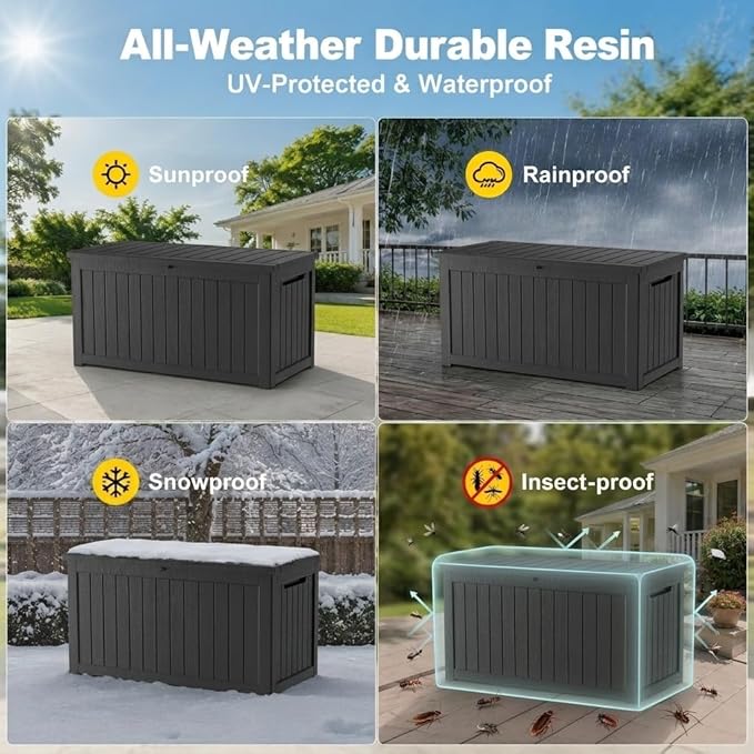 200 Gallon Outdoor Storage Box Resin Deck Box All Weather Waterproof Large - Image 2