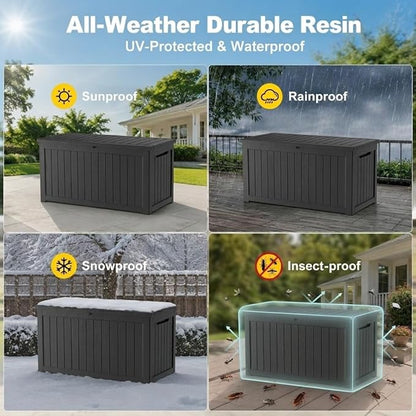 270 Gallon Outdoor Storage Box Resin Deck Box All Weather Waterproof Large - Image 3