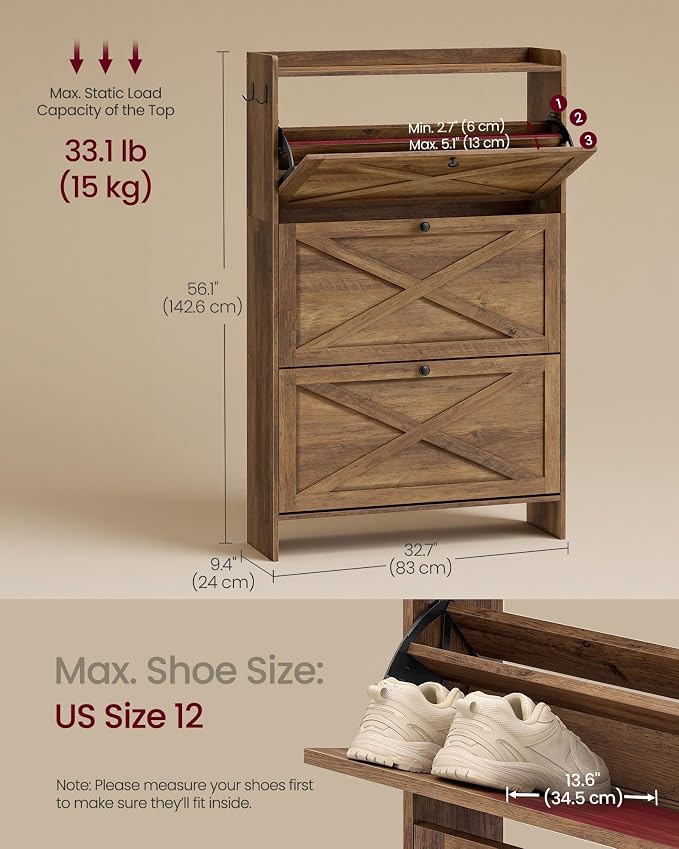 VASAGLE Shoe Storage Cabinet Organizer - Image 2